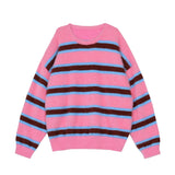 and winter new women striped sweater sweater Y2k retro lazy style loose tops for men and women harajuku-Outfit