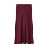 New Fashion Temperament Silk Hyssy Texture Simple Straight Fan Flute Skirt