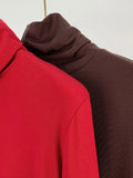 Toloer Shot Anti-Ball Cotton Pile Collar Wine Red Bottom Shirt Autumn Long-Sleeved T-Shirt Women With Slim Turtleneck