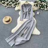 Goods Fashionable Wearing A Famous Man's High-Level Feeling Strapped With A Waist Suit Collar Long-Sleeved Knitted Top High Waist Broad Leg