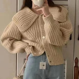 Autumn And Winter New Loose Korean Version Short-Style Cardigan Female Cardigan With Large Lapel And Coarse Knitted Jacket-Outfit