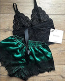 Toloer Hot Selling Lace Pajamas Two-Piece Lace Sling Perspective V-Neck Pajamas Set-Outfit