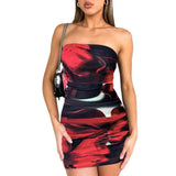 Toloer Women's Summer 2024 New Sexy Wipe Breast Print Package Hip Skirt Fashion Show Thin Dress Women's Skirt-Outfit