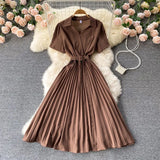 French Dress Women Korean Style Short Sleeve Solid Office Lady Dresses Summer Casual Vacation Beach