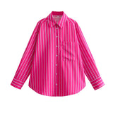 Toloer 时尚百搭条纹宽松长袖衬衫 3666063-Outfit