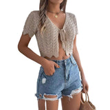 Summer T-Shirt With Hollow Short-Sleeved Knitted T-Shirt Holiday Umbils