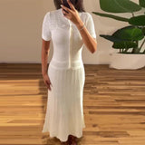 Women's Knitted Casual Simple Pure White Dress For Summer