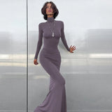 Toloer Autumn Winter Hot Girl High Collar Long Sleeve Collect Purse Hip Sexy Slim Fishtail Dress Women's Clothing-Outfit