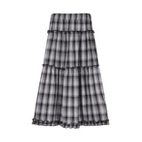 Toloer College Style Agaric Splicing Plaid Skirt Women's High Waist Show Thin Versatile A-Line Skirt Skirt-Outfit