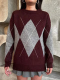 Burgundy Round Neck Knitted Sweater-Outfit