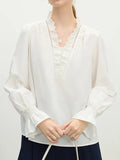 Toloer Temperament Lace Lace V-Neck Shirt Women's Spring 2025 Design Sense Niche Elegant Loose