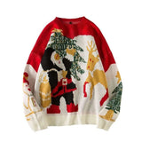 Women Chirstmas Sweaters Casaul Red Loose Cartoon Holiday Tree Oversized Jumpers Girls Winter