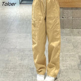 Khaki Black Wide Leg Pants for Women 2023 Drawstring Loose Harajuku Trousers Woman Streetwear High Waisted Pants