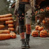 Retro Cat 3D Digital Print Ladies Sports Yoga Pants Peach Hip Elastic
