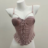 Retro Lace Splicing Sling Vest Woman 2025 New With Chest Pad Irregular Inside The