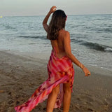 Flower Printed Strap Beach Maxi Dress-Outfit
