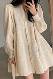 Solid Color Folded Loose Puff Sleeve Blouse-Outfit