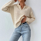 Women's Sweater Casual Loose Knitted Shirt Color Long-Sleeved Collar Knitting