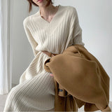 2022 New Autumn Sweater Women Dress Winter Long Sleeve Sweaters Knitted Dresses Womens Loose Maxi Oversize Knitting Robe
