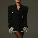Lace Trim Black Blazer Dress-Outfit