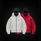 Trendy Double Hat Boomer Design Hooded Zipper Open-Shirt Couple Windproof Street