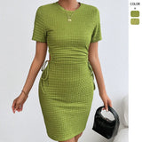 New Low-Chested V-Neck Fashion Striped Print Bubble Sleeve Dress