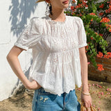 New French White Shirt Women Short-Sleeved Korean Temperament Style Wind Small Top Shenzhen South Oil Women's