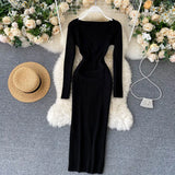 For Women 2022 Sexy Strapless Ribbed Knitted Bodycon Dress Women Winter Long Sleeve Midi Sweater Dress