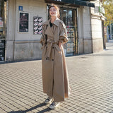Korean Style Loose Oversized X-Long Women's Trench Coat Double-Breasted Belted Lady Cloak Windbreaker Spring Fall Outerwear
