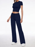 Short Sleeve Cropped Top Straight Leg Pants Set-Outfit