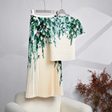 Fashion Set Women's Summer French High-Grade Folding Print Short-Sleeved Top + Loose A Word 100-Fold Long
