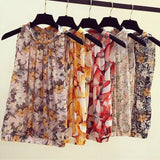 Halter Floral blouse women 2022 summer Korean Sexy fashion elegant loose sleeveless halter retro chiffon shirt