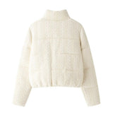 Cabel Knit Puffer Crop Jacket-Outfit