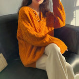 Twist Temperamental Sweater Blouse 2024 Autumn And Winter New Soft Wind Loose Sleeve Knitting Outside Women's Wear-Outfit