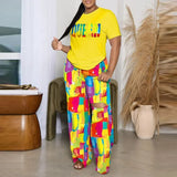 Sets Summer Fashion Printing Letter Two Piece Set Women Short Sleeved T Shirt Pullover Hole Wide Leg Ripped Trousers-Outfit