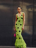 Summer New Women's Personality Round Dot Knitted Long Tweed Sling Dress