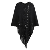 Autumn Winter Long Fringe Poncho Women Sweater Oversized V-Neck Jumper Knitwear Holiday Vintage Cape Batwing Sleeve