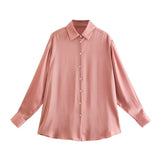 New Women's Autumn Printing Multi-Color Silk Sipping Long-Sleeved Collar Loose Shirt