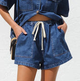 Vintage Casual Loose Shorts Denim Two-Sleeve Women's Spring And Summer