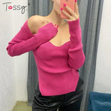 Long Sleeve Sweater 2021 Autumn Women Knit Ribbed Top Ladies Casual Knitted Tops Pullover Off-Shoulder Knitwear