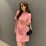 Toloer Chic Thin Tweed Small Short Sleeved Dress Female Summer New Royal Sister Small Sweet Wind Short Skirt-Outfit