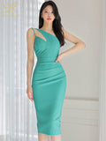 Han Queen Women Sexy Elegant Chic Pencil Summer Dress Korean Sheath Vestidos Evening Party Midi Dresses 2024 Female Clothing-Outfit