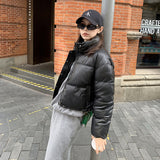 Maillard Wears Down Cotton Jacket Female 2024 New Short PU Leather Winter Coat Small Padded Clothes Padded Jacket Female-Outfit
