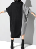 Hit Color Dresses For Women Turtleneck Long Sleeve Knitting Casual Minimalist Dress Female Autumn Clothing Fashion