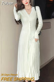 Korean Vintage V-Neck Single-breasted Long Sleeve Elasticity Midi Dress Women Casual Bodycon Skinny Knitted Ruffle