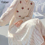 Embroidery Women Dress Elegant Long Sleeve Party Maxi Knitted Dresses for Women Korean Style Autumn Winter Robes