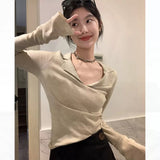 Waxy Polo Neckline Sweater Slim And Slim Vintage Sweater Women Wear A Bottomed Blouse With Long Sleeves In Early Autumn-Outfit