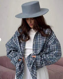 Style Collar Loose Shirt 2025 Autumn Check-In Long-Sleeved Pocket Women's
