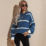 Casual Striped Sweater For Women High Street Fashion Long Sleeve O Neck Pullover Sweater 2021 Winter New Warm Loose Knitted