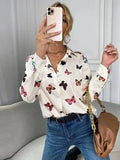 Butterfly Print Shirt Blouse Women Spring Summer Fashion Slim Long Sleeve Shirts For Women 2023 Elegant Ladies Button Top-Outfit
